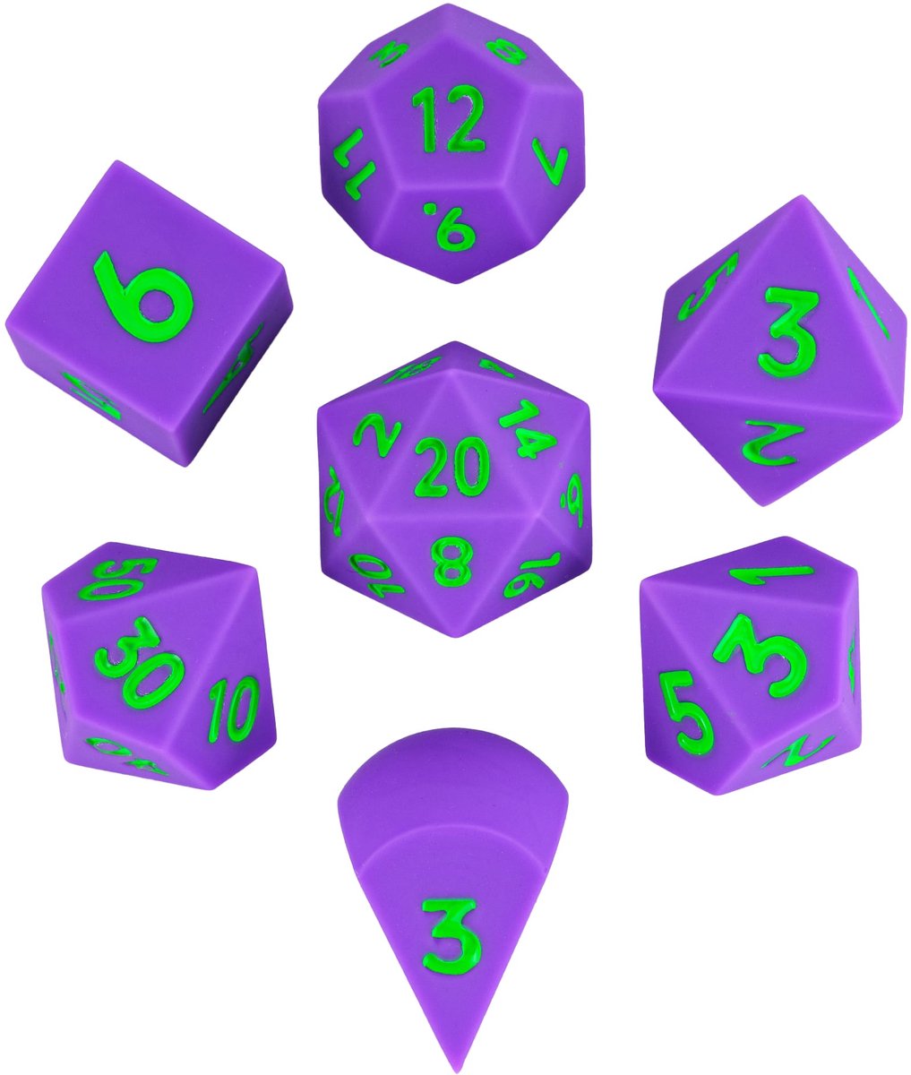 Joya Dice® Dungeons and Dragons Dobbelsteen Set | Siliconen Bounce Dice | Extra Grote DnD Dobbelstenen | Polydice 7 Stuks Set | Voor D&D & TTRPG | Paars met Groen